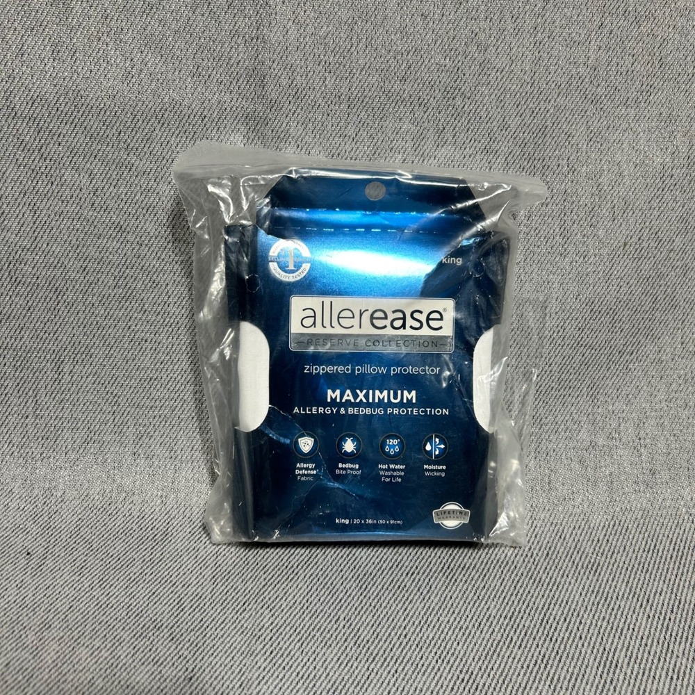 Allerease King Zippered Pillow Protector King White Allergy Bedbug Protection - Picture 2 of 2